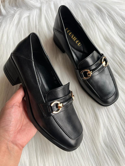 Metal Decor Black Textured Loafer